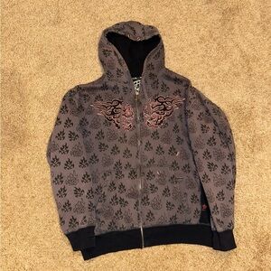 Y2K Flame pattern zip up with skull embroidery